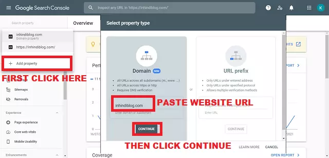 Add a property in google webmaster tool