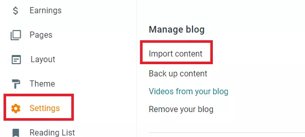 import content to blogger