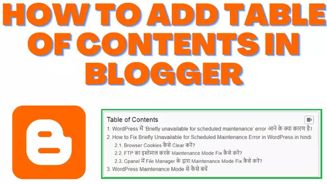 how to add table of contents in blogger in hindi
